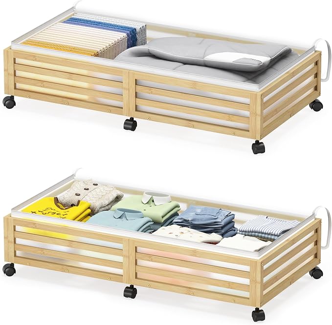 Under Bed Storage with Wheels-Large Bamboo Underbed storage Containers with by Xadgve