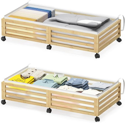 Under Bed Storage with Wheels-Large Bamboo Underbed storage Containers with by Xadgve