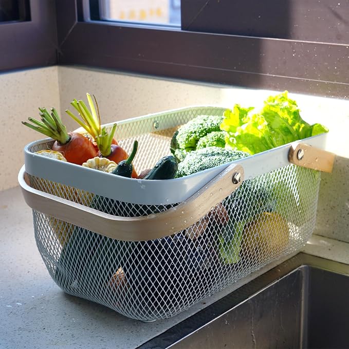 Metal Mesh Steel Harvest Basket, Rectangle Wire Garden Basket - Image 9