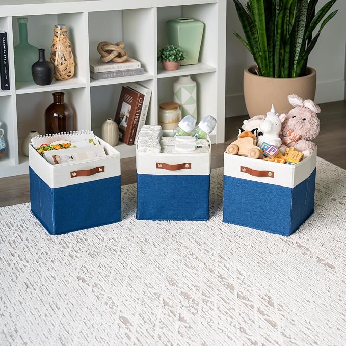 OrganiHaus 11" x 11" x 11" Fabric Cubes Storage Bins Set of 4, Foldable - Image 4