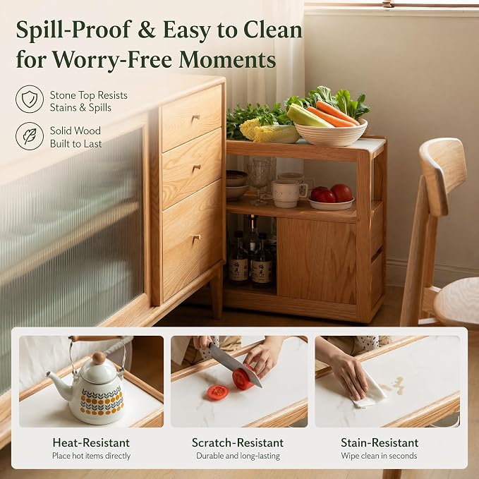 Solid Wood End Table with Storage Drawers, Narrow Side Table - Image 4