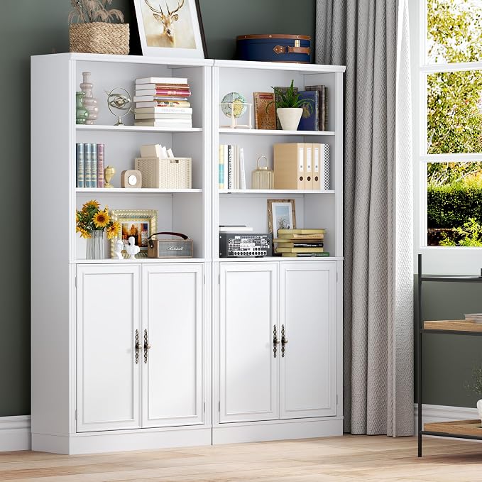 71.4" Tall Bookshelf with Cabinet, 5-Tier Floor Standing Bookcase with Doors & - Image 7
