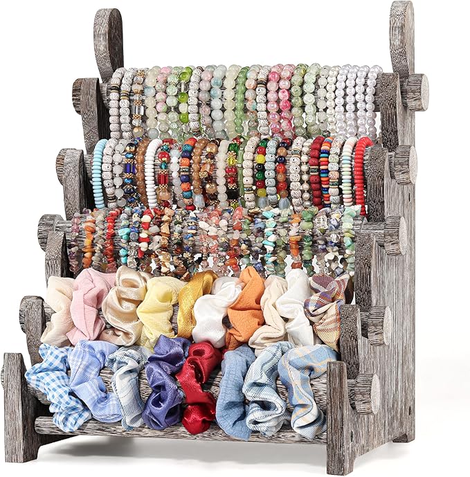 TOPNEW 5 Tier Wooden Bracelet Holder, Scrunchie Bangle Watch Necklace Display by TOPNEW