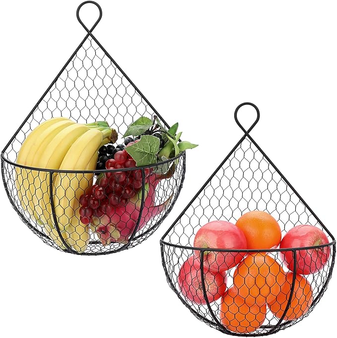 BSTKEY Set of 2, Wall-Mounted Hanging Metal Fruit Vegetable Baskets Hanging by BSTKEY