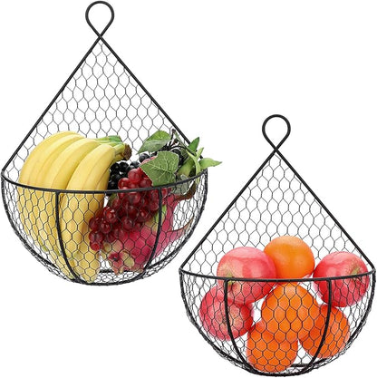 BSTKEY Set of 2, Wall-Mounted Hanging Metal Fruit Vegetable Baskets Hanging by BSTKEY