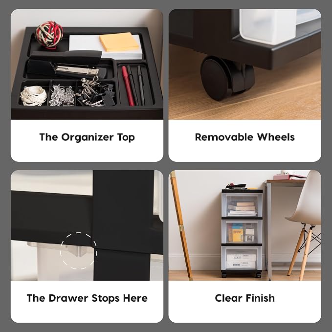 IRIS USA 3-Drawer Rolling Storage Cart, office essentials, classroom items - Image 5