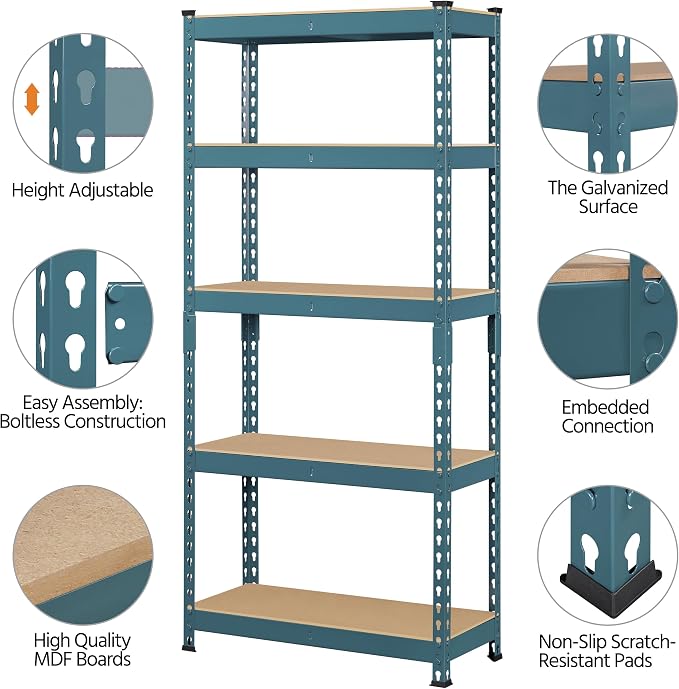 Topeakmart 5-Tier Utility Shelves, Metal Storage Shelves, Adjustable Shelving - Image 5
