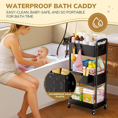 Goovilla Diaper Cart with Lockable Wheels and Easy Assembly, 3 Tier Black - Image 3