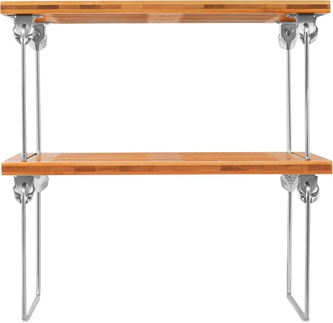 Internet's Best Stacking Utility Shelf, Bamboo 2-Tier Cabinet Organizer - Image 5