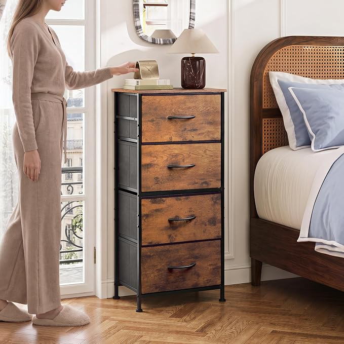 WLIVE Small Dresser Nightstand for Bedroom, 4 Drawers, Rustic Brown | 4 - Image 2