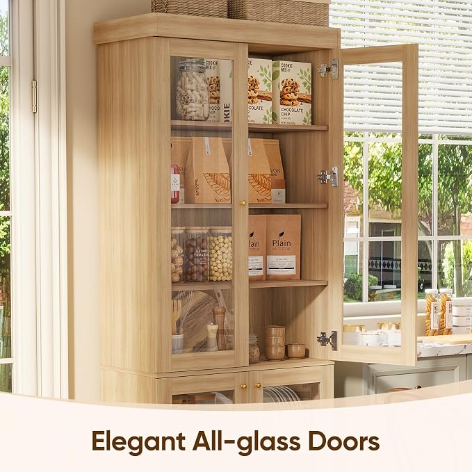 ivaniti 70.8" Bookshelf with Glass Doors, Farmhouse Modular Bookcase with - Image 5
