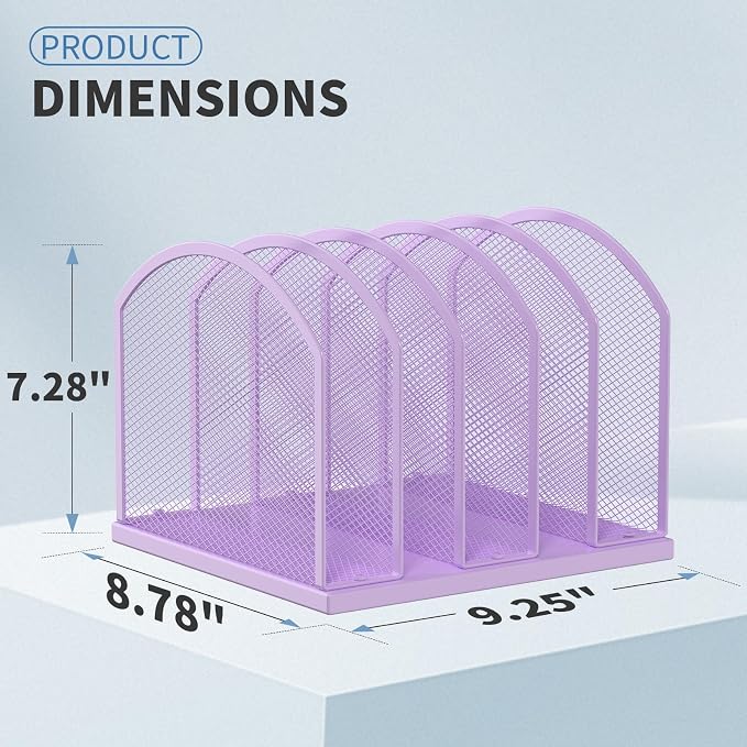 5-Section Vertical Desktop Organizer, 5-Section Mesh File Folder Stand Sorter - Image 2