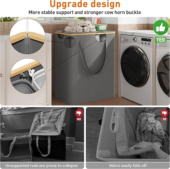 170L Laundry Hamper with Lid 3 Section, Extra Large Laundry Basket with 3 - Image 5