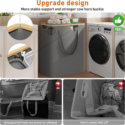 170L Laundry Hamper with Lid 3 Section, Extra Large Laundry Basket with 3 - Image 5