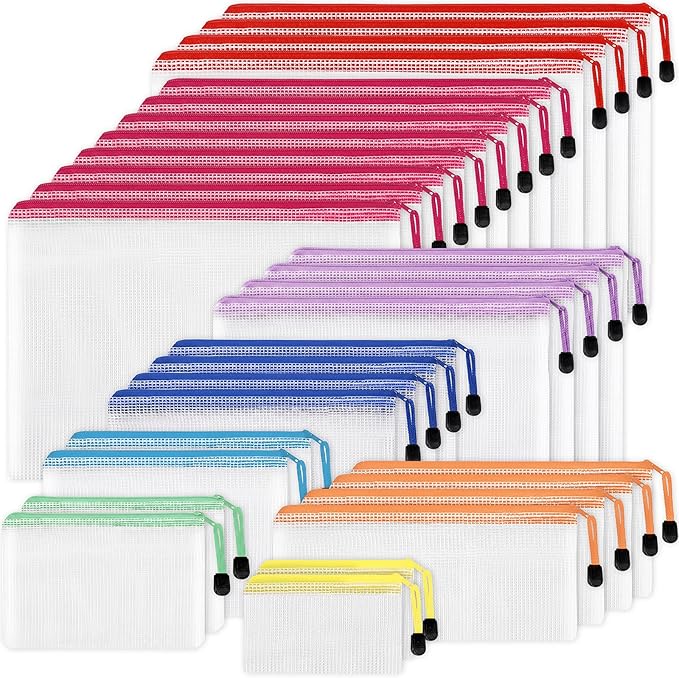 EOOUT 30pcs Mesh Zipper Pouch Bags, 8 Sizes Plastic Bags, 8 Colors Zipper by EOOUT