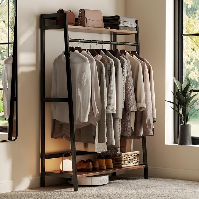 CycleCrew Open Wardrobe Garment Rack, Wood & Metal Clothes Rack | Hanging Rod 2 - Image 6