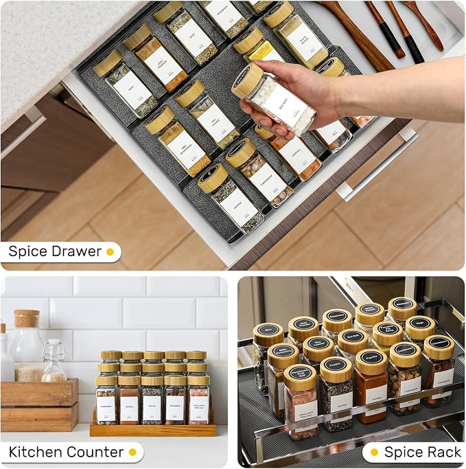AOZITA 14 Pcs Spice Jars with Bamboo Lids - 4oz Square Spice Bottles with Spice - Image 7