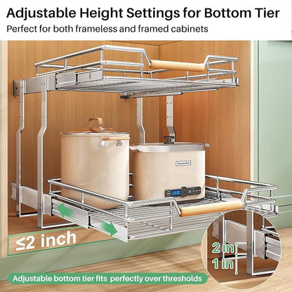 Pull out Cabinet Organizer, 2 Tiers 17"W X 21"D, Heavy Duty Smooth Sliding - Image 5