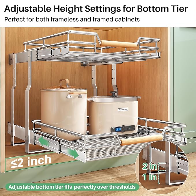Pull out Cabinet Organizer, 2 Tiers 15"W X 21"D, Heavy Duty Smooth Sliding - Image 5