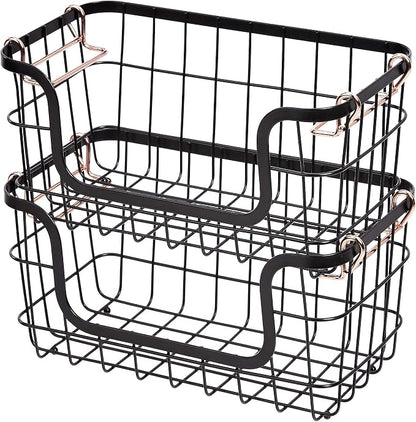 Amazon Basics Stackable Metal Wire Rectangular Storage Basket Set by AmazonBasics