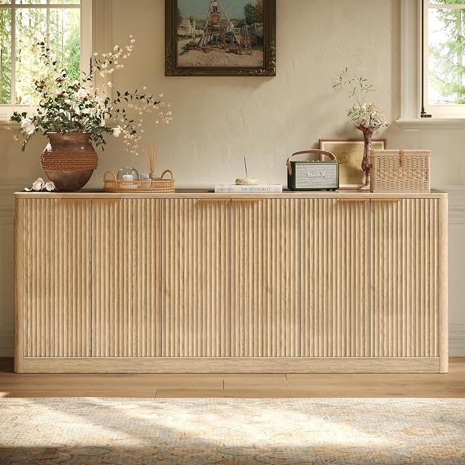 Evermagin 67" Fluted Oak Buffet Cabinet Sideboard - Image 3