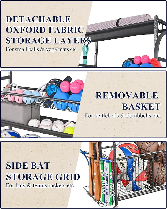 Mythinglogic Sports Equipment Garage Organizer, Garage Ball Storage - Image 3
