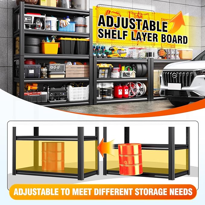 46''W Storage Shelves, Adjustable Shelving Unit, 5T Metal Garage Shelving - Image 4