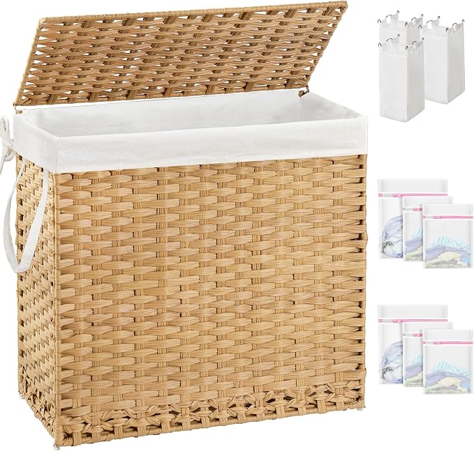 Laundry Hamper with Lid Laundry Basket 132 L Wicker Clothes Hamper, Handwoven by SETVSON