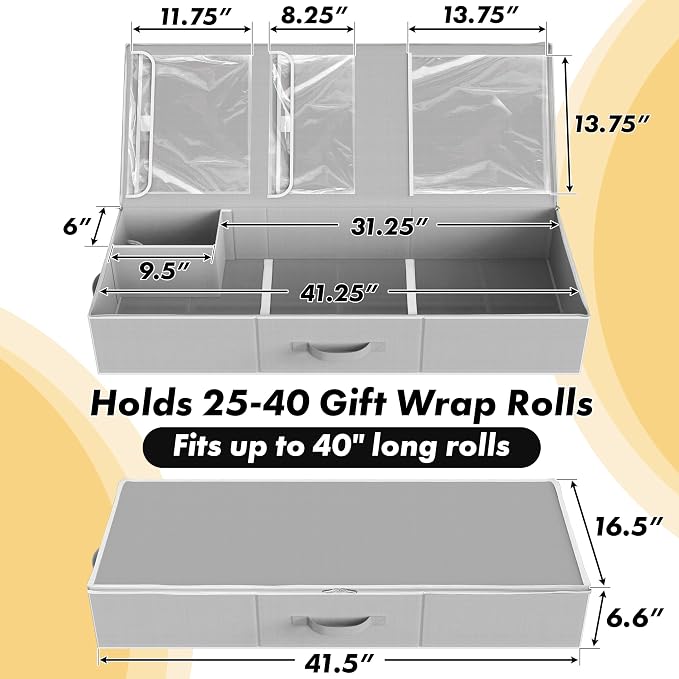 Simple Houseware 41.5" Wrapping Paper Organizer, Fits 40 Rolls, Interior Divider - Image 2