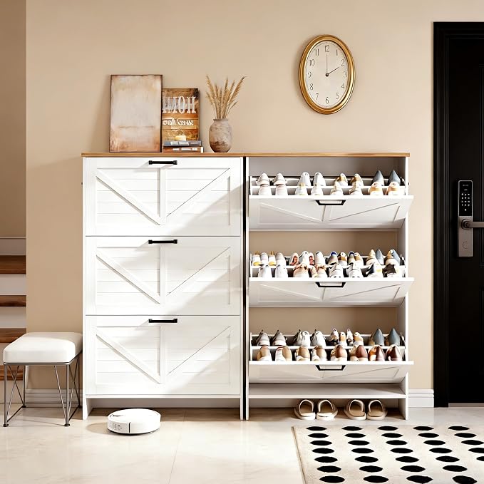 Shoe Cabinet for Entryway, 3 Flip Drawers Shoe Storage Cabinet - Image 7