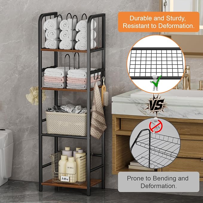 Snughome Towel Rack Free Standing 4-Tier M-Shaped Detachable Dividers, Metal - Image 3