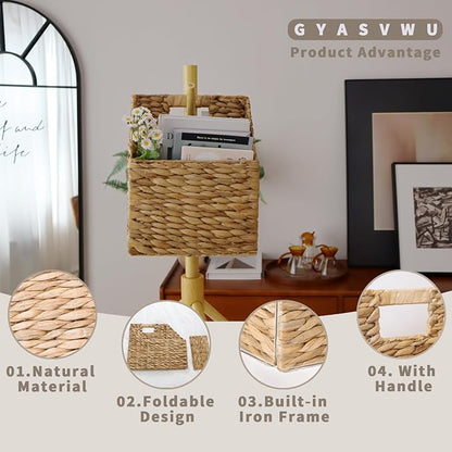 GYASVWU Foldable Water Hyacinth Hanging Baskets, Collapsible Wicker Wall Baskets - Image 2