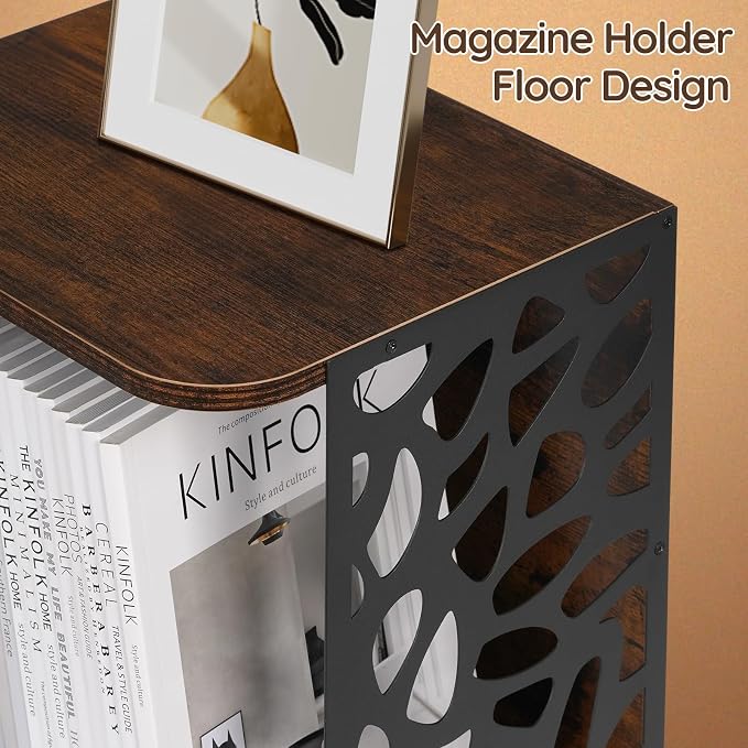 Modern Floor Magazine Rack & Holder, Rustic Wood Metal Organizer | 1 Cube - Image 5