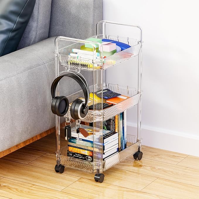 Clear 3 Tier Rolling Utility Cart - Image 4