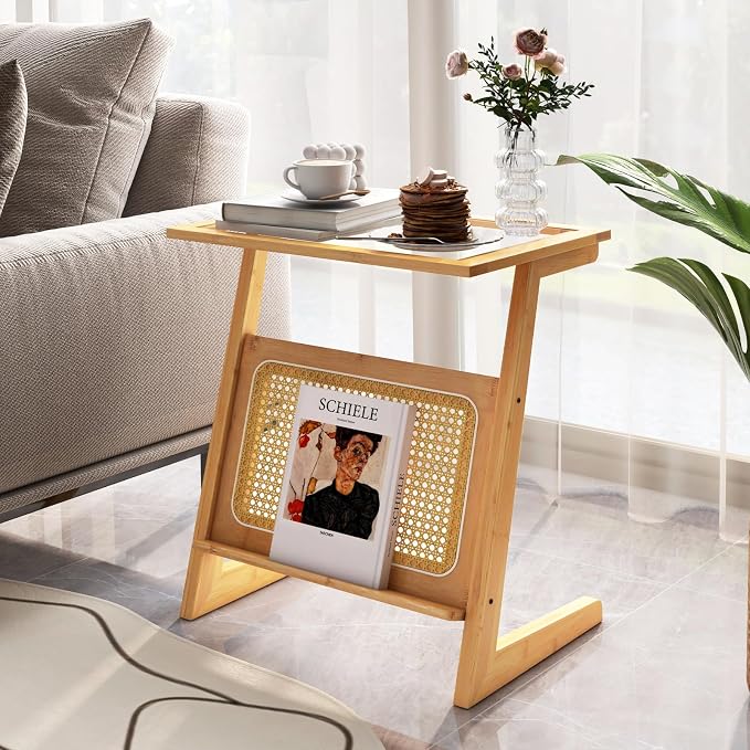 GOFLAME Rattan Side Table, Z-Shaped End Table - Image 9
