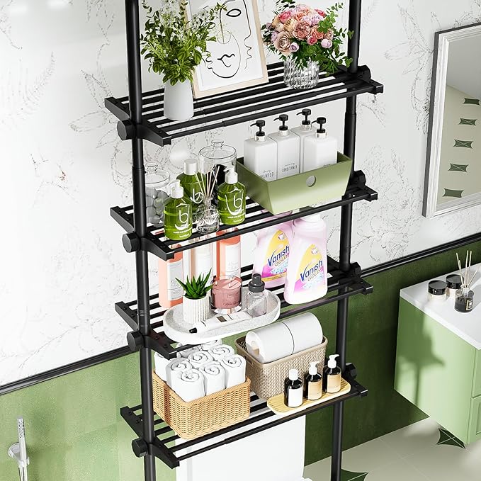 Over The Toilet Storage Shelf No Drill 4-Tier Adjustable Bathroom Organizer | - Image 3