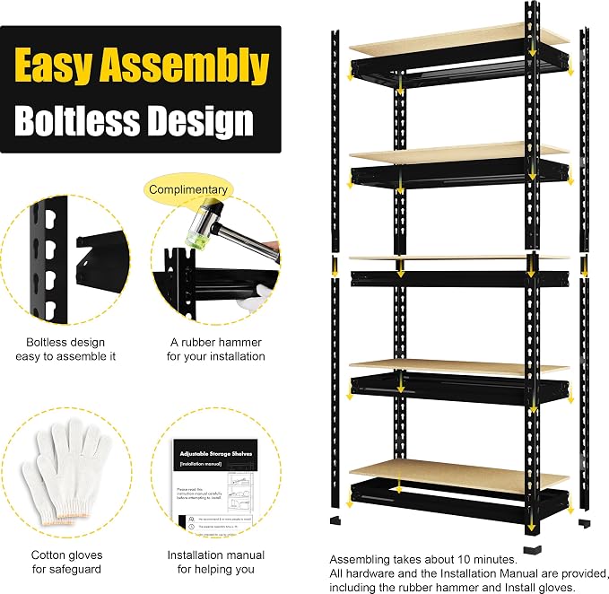 PrimeZone Storage Shelves, 27.5" W X 12" D X 59" H Adjustable Metal Heavy Duty - Image 6