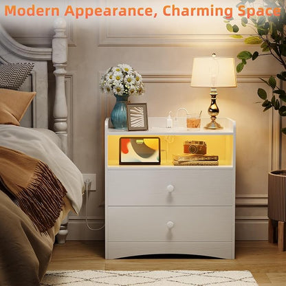 Nightstand with Charging Station and LED Light, Modern Nightstand with USB - Image 5