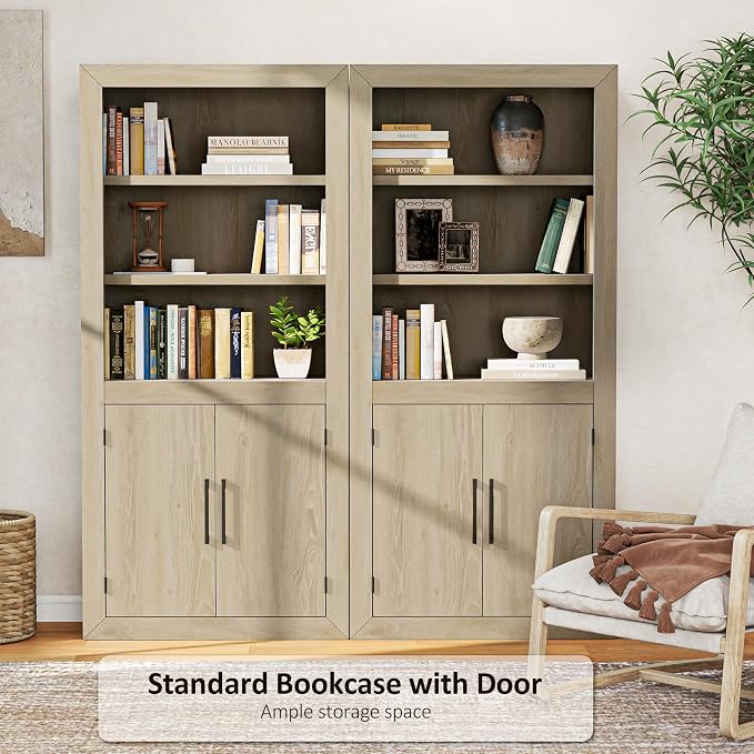Standard Bookcase with Doors, Bookshelves Floor Standing 5 Tier Adjustable - Image 4