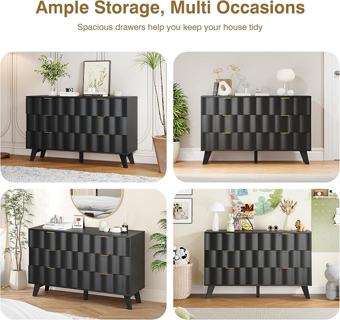 6 Drawer Dresser, Modern Fluted Storage Dresser - Image 8