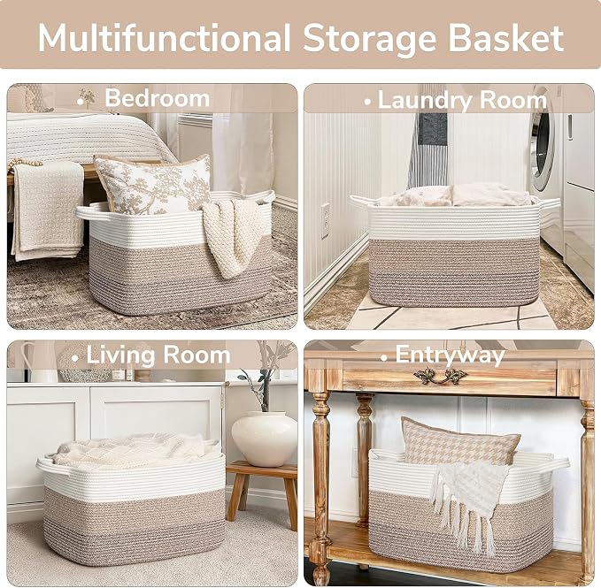 Goodpick Large Woven Storage Basket, 21.6" x 14.9" x 11.8" Rectangle Rope - Image 4