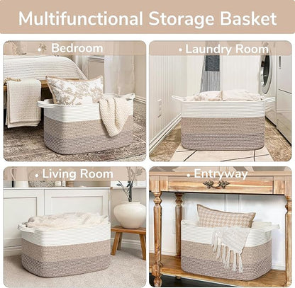 Goodpick Large Woven Storage Basket, 21.6" x 14.9" x 11.8" Rectangle Rope - Image 4