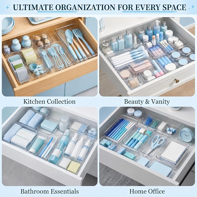 14 Pcs Expandable Clear Drawer Organizer, 3-Size Extendable Drawer Divider - Image 6