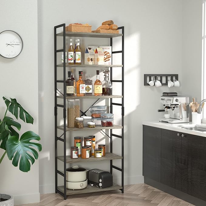 NUMENN 6 Tier Bookshelf, Tall Freestanding Open Storage Bookcase, Support Bars - Image 2