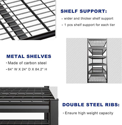 64" Wide 6-Tier Garage Shelving Unit, Heavy Duty Garage Storage Shelves - Image 5