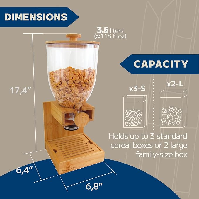 Bamboo Dispenser 3.5Liters, Cereal Dispenser, Storage Container, Snack Bar - Image 5