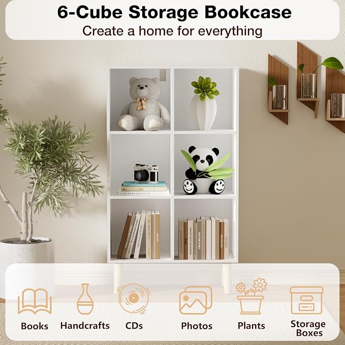 6 Cube Bookcase, Wooden Book Shelf Cube Storage Organizer - Image 5