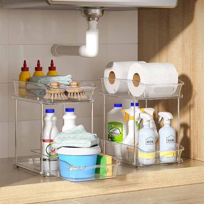 Delamu 2-Tier Under Sink Organizers and Storage, Pull Out Kitchen Pantry - Image 9