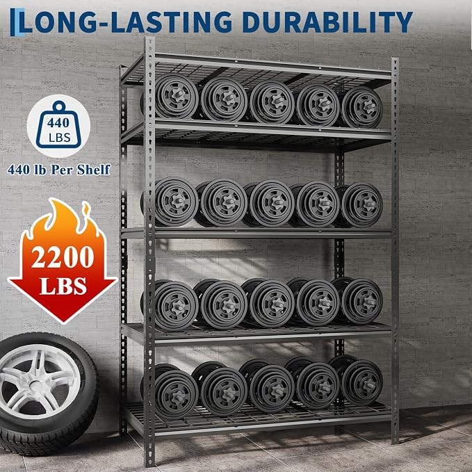 Garage Shelving 2200 LBS Storage Shelves Adjustable Metal Shelving Unit Heavy - Image 3