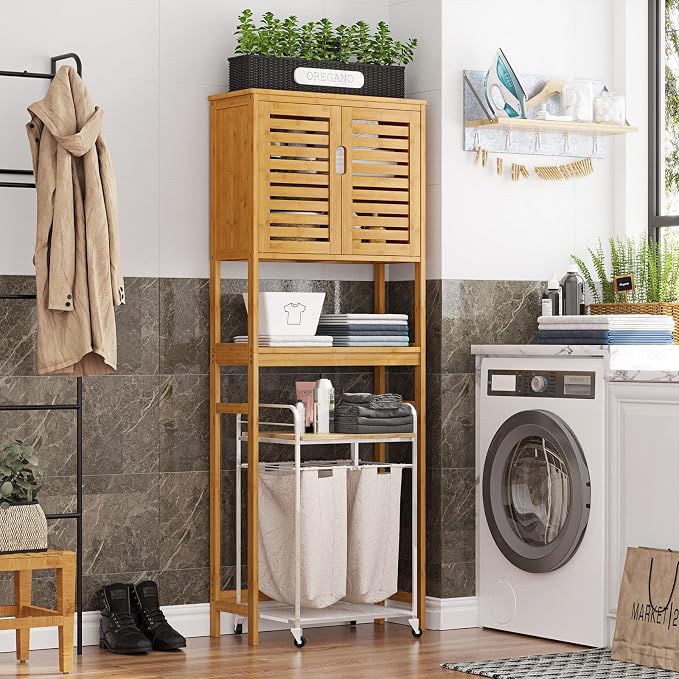 Over The Toilet Storage Cabinet, Tall Bathroom Cabinet Organizer - Image 4